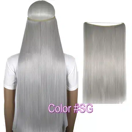 TOPREETY Heat Resistant B5 Synthetic Fiber 24" 60cm 100g Straight Elasticity Invisible Wire Halo Hair Extensions 30