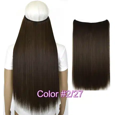TOPREETY Heat Resistant B5 Synthetic Fiber 24" 60cm 100g Straight Elasticity Invisible Wire Halo Hair Extensions 32