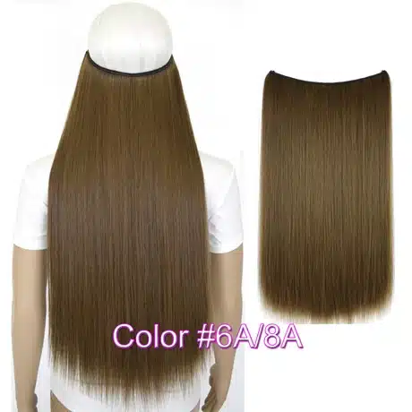 TOPREETY Heat Resistant B5 Synthetic Fiber 24" 60cm 100g Straight Elasticity Invisible Wire Halo Hair Extensions 34
