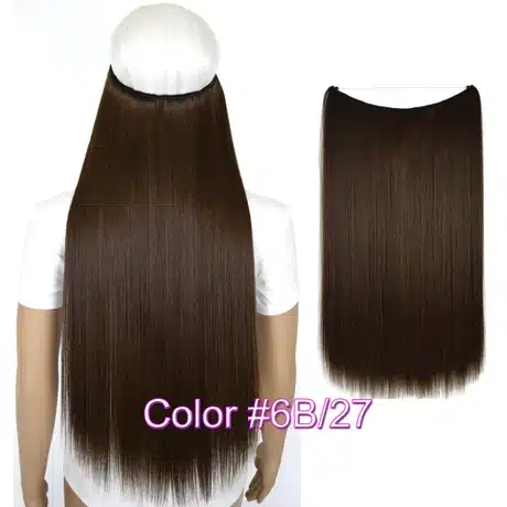 TOPREETY Heat Resistant B5 Synthetic Fiber 24" 60cm 100g Straight Elasticity Invisible Wire Halo Hair Extensions 35