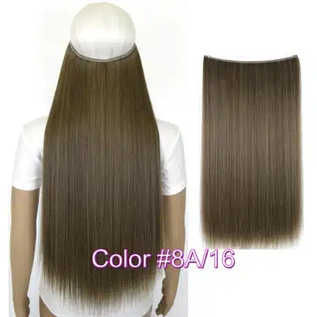 TOPREETY Heat Resistant B5 Synthetic Fiber 24" 60cm 100g Straight Elasticity Invisible Wire Halo Hair Extensions 36