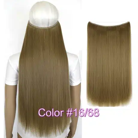 TOPREETY Heat Resistant B5 Synthetic Fiber 24" 60cm 100g Straight Elasticity Invisible Wire Halo Hair Extensions 37