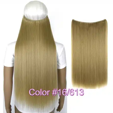 TOPREETY Heat Resistant B5 Synthetic Fiber 24" 60cm 100g Straight Elasticity Invisible Wire Halo Hair Extensions 38