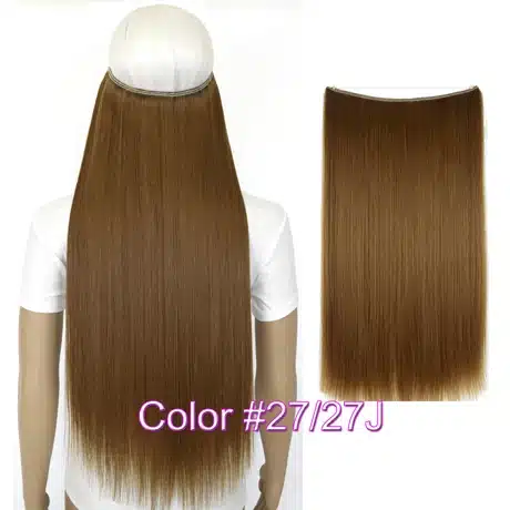 TOPREETY Heat Resistant B5 Synthetic Fiber 24" 60cm 100g Straight Elasticity Invisible Wire Halo Hair Extensions 40