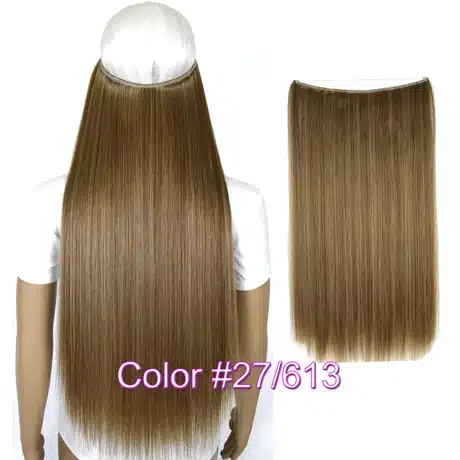 TOPREETY Heat Resistant B5 Synthetic Fiber 24" 60cm 100g Straight Elasticity Invisible Wire Halo Hair Extensions 41