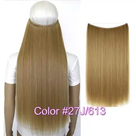 TOPREETY Heat Resistant B5 Synthetic Fiber 24" 60cm 100g Straight Elasticity Invisible Wire Halo Hair Extensions 42