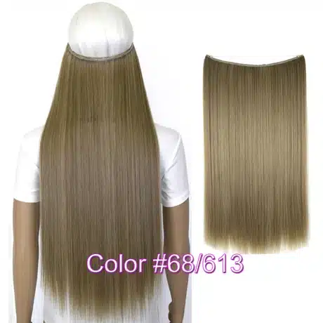 TOPREETY Heat Resistant B5 Synthetic Fiber 24" 60cm 100g Straight Elasticity Invisible Wire Halo Hair Extensions 43