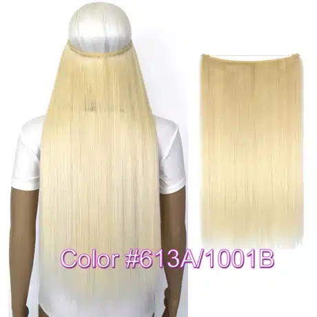 TOPREETY Heat Resistant B5 Synthetic Fiber 24" 60cm 100g Straight Elasticity Invisible Wire Halo Hair Extensions 44
