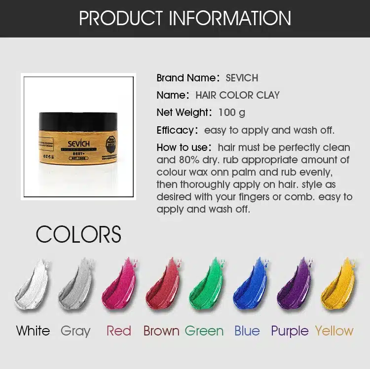 Sevich Fashion Silver Color Jar Styling Hair Colour Wax Hair Dye Wax Mud Cream for Men 100g Temporary Hold Hairstyle Salon Cool 12