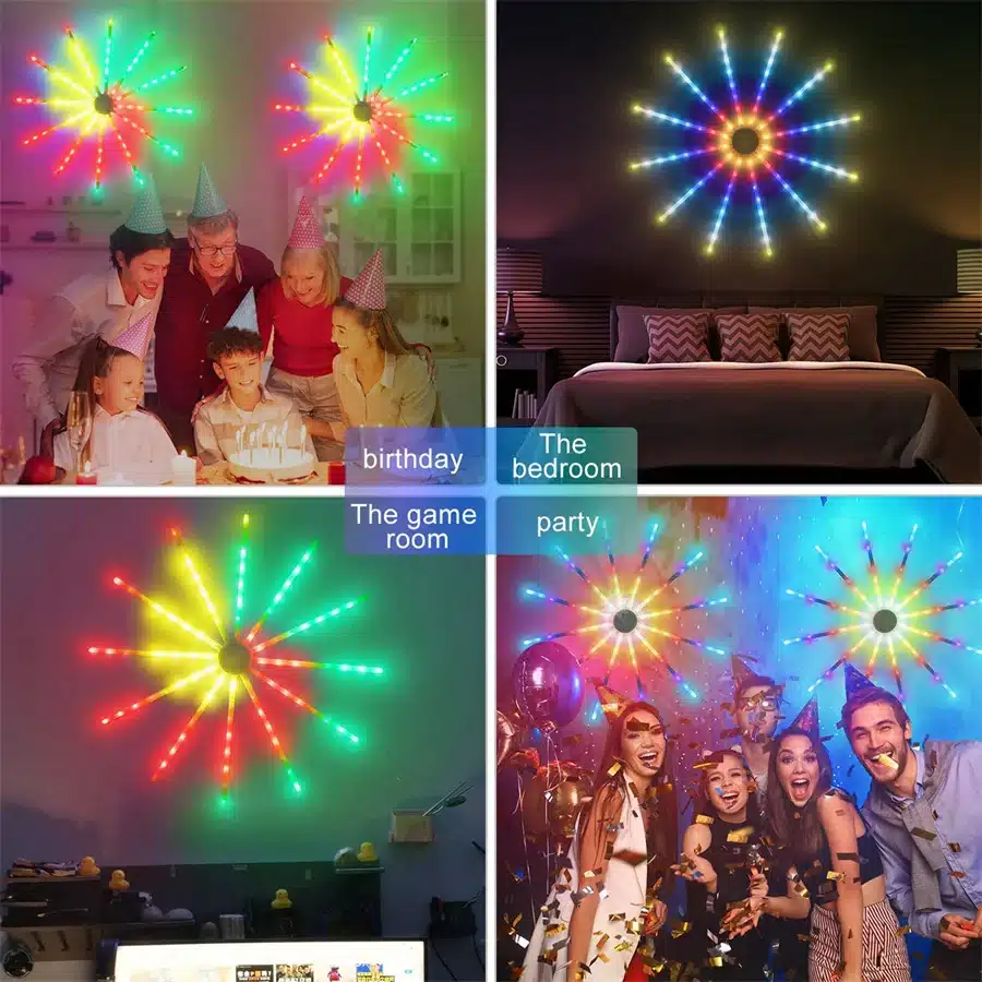 värvilised LED valgusketid erinevates mustrites seinal