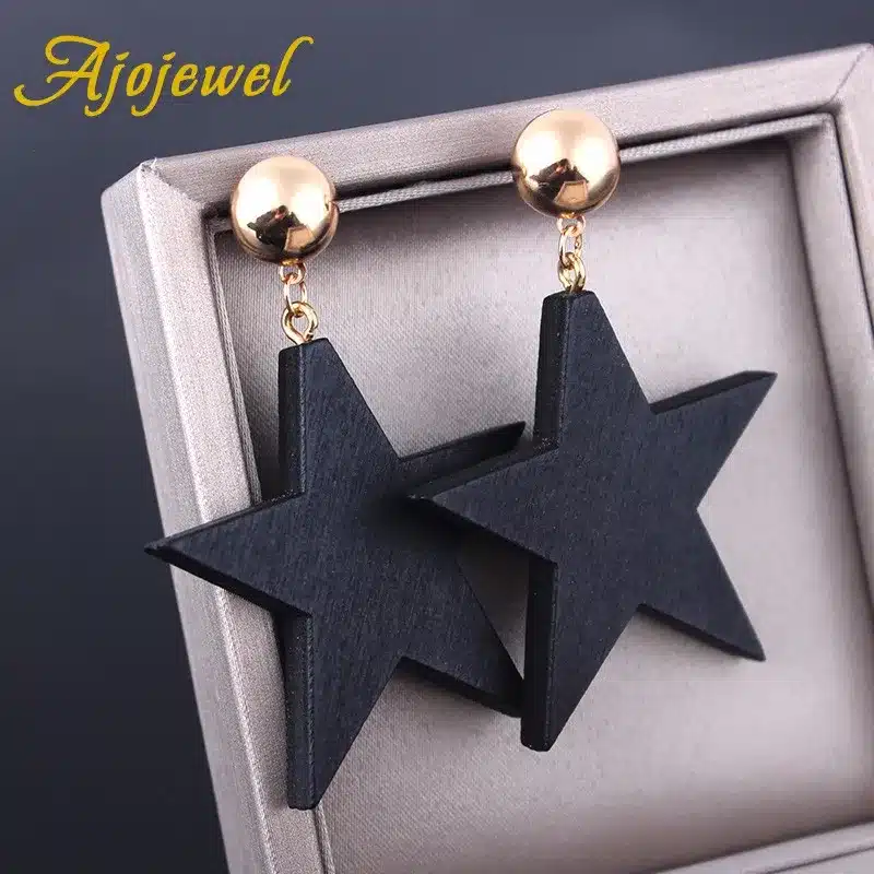 Ajojewel Simple Style Wood Star Big Earrings Black Jewelry For Women Fashion Jewelry Wholesale 18