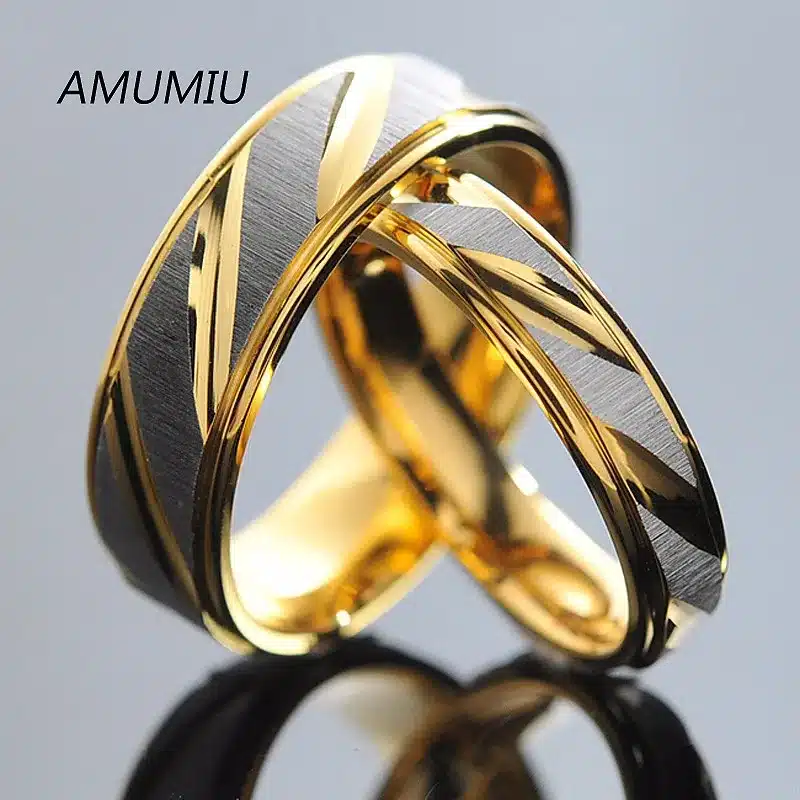 AMUMIU Stainless Steel Couples Rings for Men Women Gold Wedding Bands Engagement Anniversary Lovers his and hers promise KR005 13