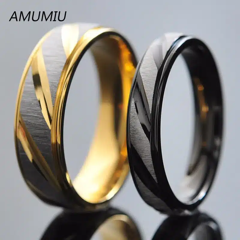 AMUMIU Stainless Steel Couples Rings for Men Women Gold Wedding Bands Engagement Anniversary Lovers his and hers promise KR005 15