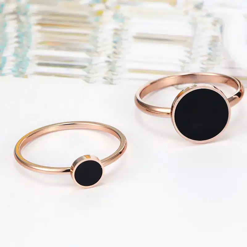 New Design Brand Ring For Women Titanium Steel Black Enamel Three Wide Rose Gold Color Beauty Anillos Female Rings Jewelry Gift 38