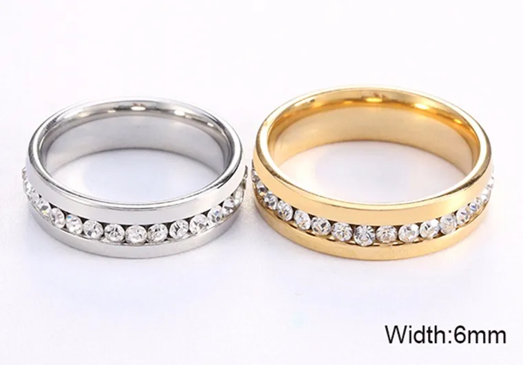 Twinkling Titanium Steel Sliver Ring with Rhinestone 5-11 Size Luxury jewelry for Woman And Man KR27 13