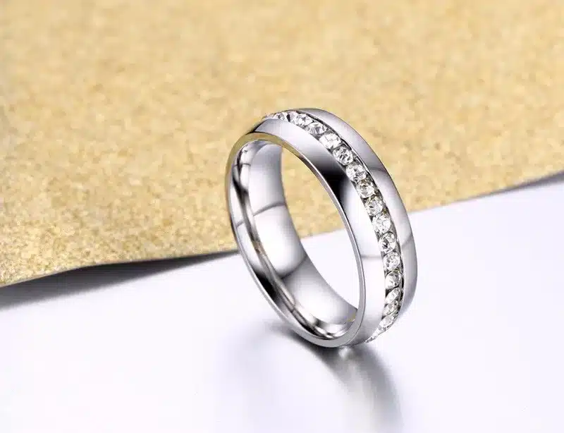 Twinkling Titanium Steel Sliver Ring with Rhinestone 5-11 Size Luxury jewelry for Woman And Man KR27 21