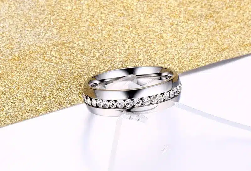 Twinkling Titanium Steel Sliver Ring with Rhinestone 5-11 Size Luxury jewelry for Woman And Man KR27 22
