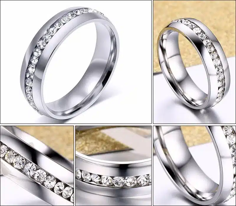 Twinkling Titanium Steel Sliver Ring with Rhinestone 5-11 Size Luxury jewelry for Woman And Man KR27 24