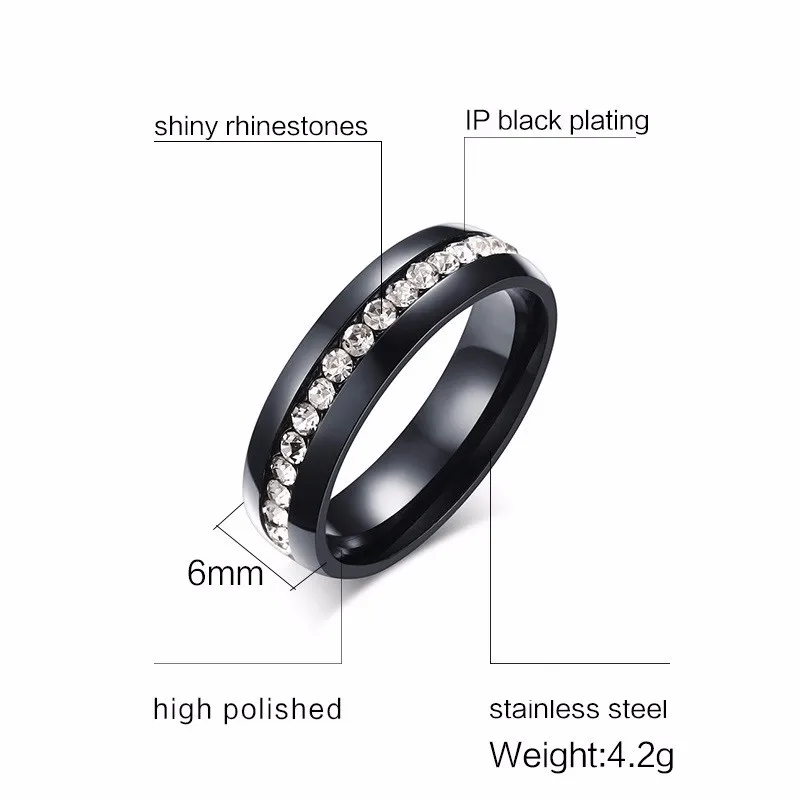 Twinkling Titanium Steel Sliver Ring with Rhinestone 5-11 Size Luxury jewelry for Woman And Man KR27 25