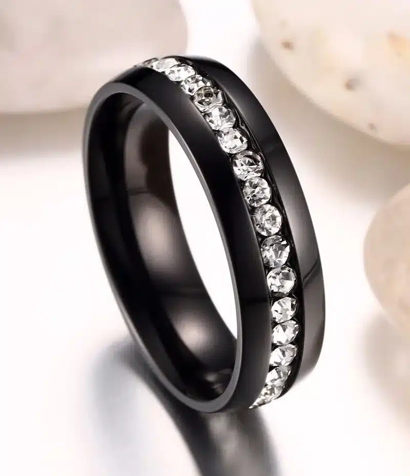 Twinkling Titanium Steel Sliver Ring with Rhinestone 5-11 Size Luxury jewelry for Woman And Man KR27 26