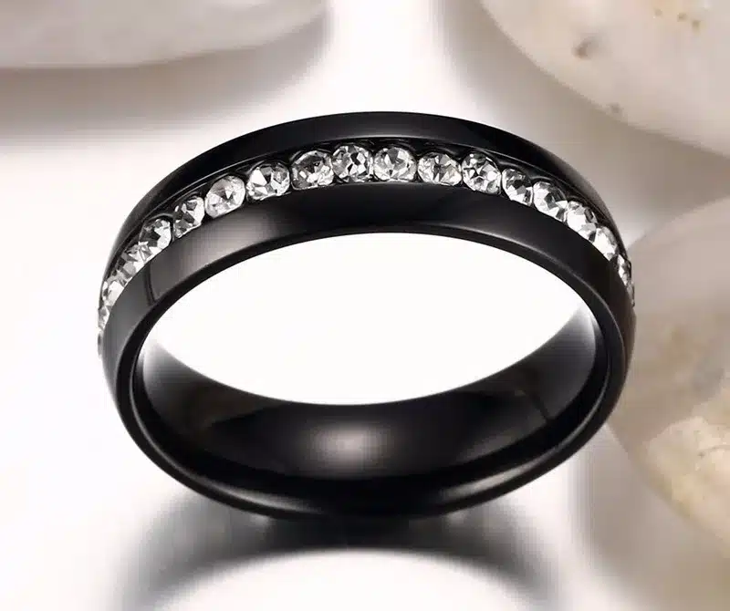 Twinkling Titanium Steel Sliver Ring with Rhinestone 5-11 Size Luxury jewelry for Woman And Man KR27 27