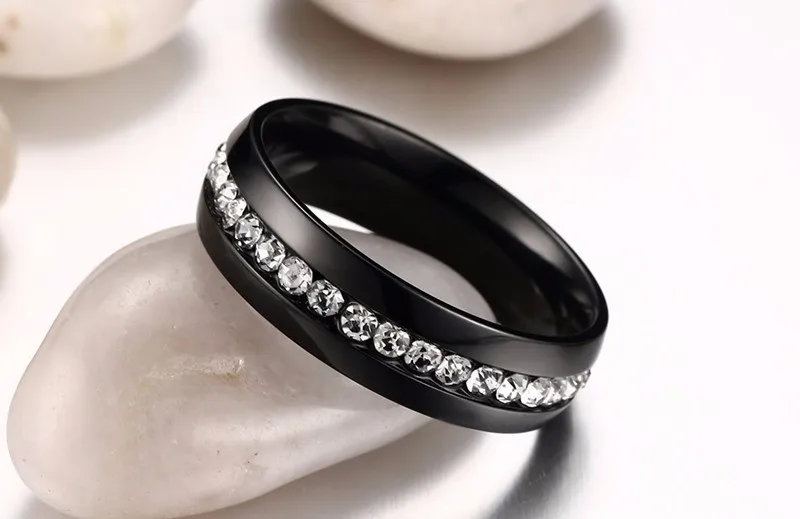 Twinkling Titanium Steel Sliver Ring with Rhinestone 5-11 Size Luxury jewelry for Woman And Man KR27 28