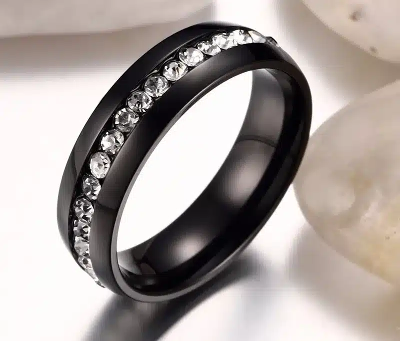 Twinkling Titanium Steel Sliver Ring with Rhinestone 5-11 Size Luxury jewelry for Woman And Man KR27 29