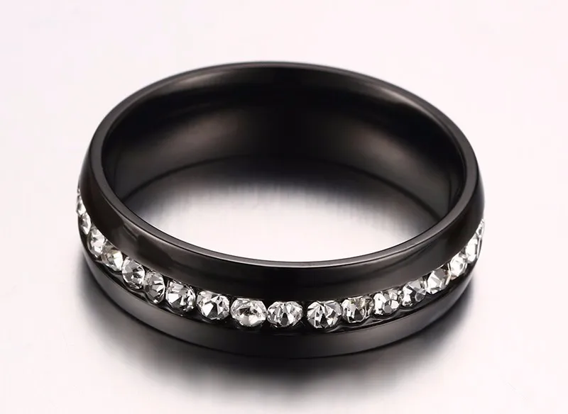 Twinkling Titanium Steel Sliver Ring with Rhinestone 5-11 Size Luxury jewelry for Woman And Man KR27 30