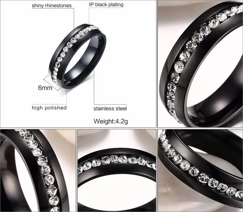 Twinkling Titanium Steel Sliver Ring with Rhinestone 5-11 Size Luxury jewelry for Woman And Man KR27 31
