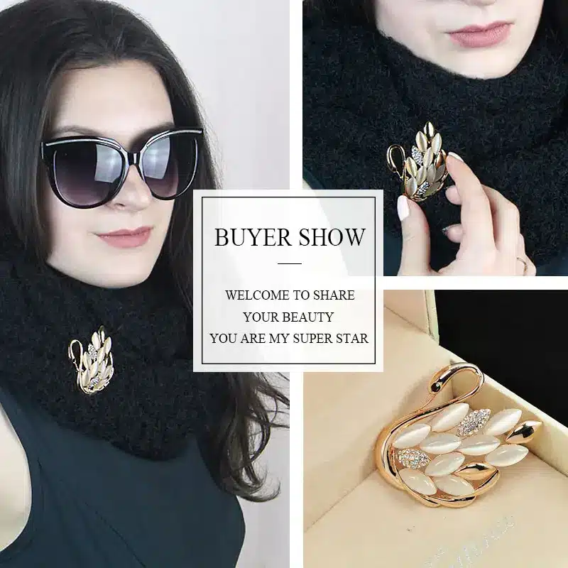 USTAR Lovely Swan brooches for women pins gold color animal rhinestone cameo brooch lapel broche christmas gifts top quality S8 34