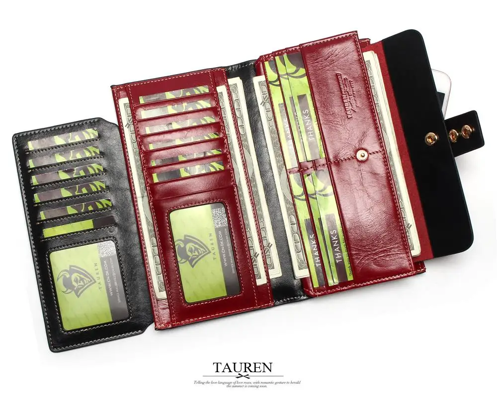 Tauren 2018 New Women Wallets Genuine Leather High Quality Long Design Clutch Cowhide Wallet High Quality Fashion Female Purse 17