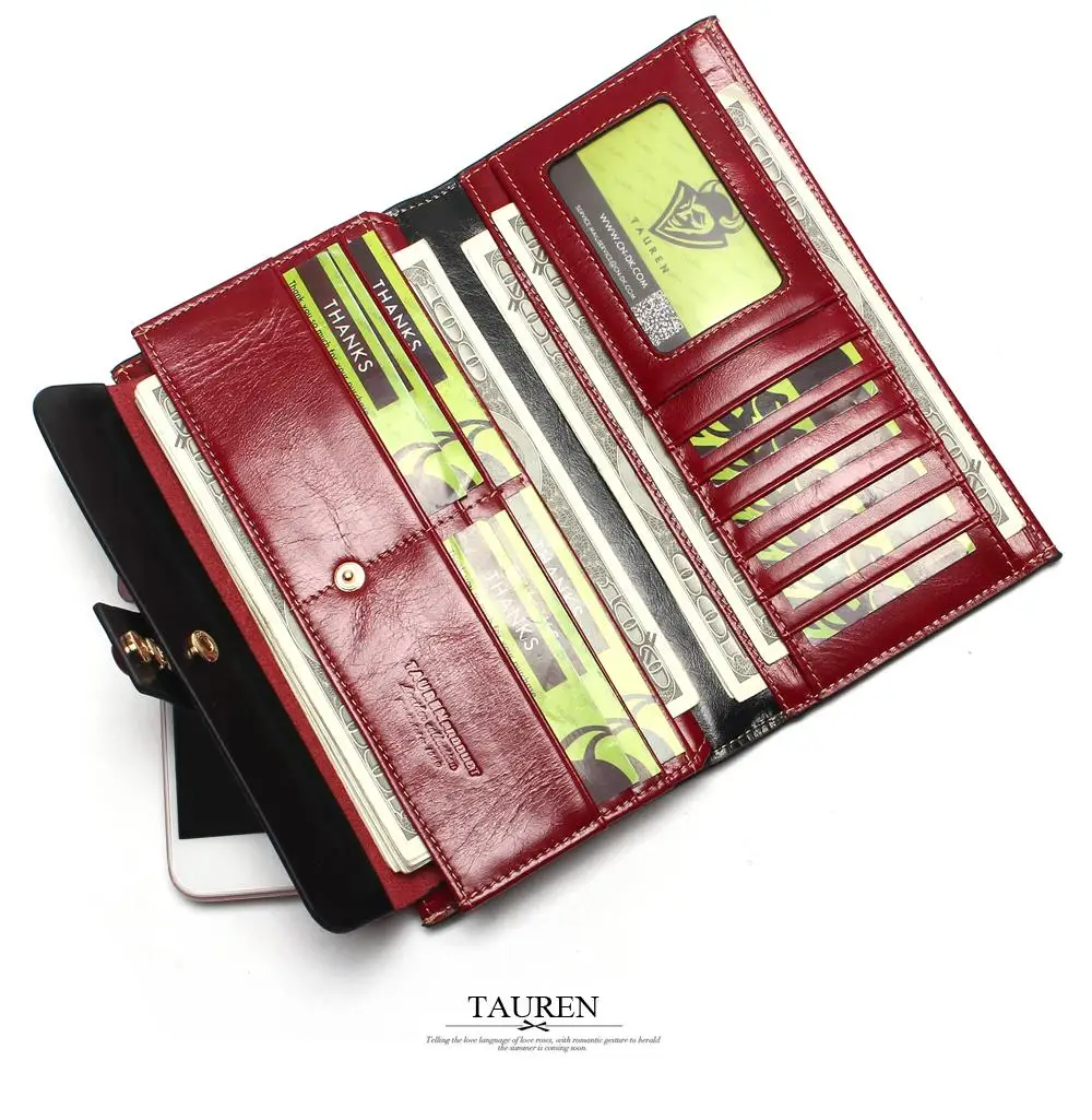 Tauren 2018 New Women Wallets Genuine Leather High Quality Long Design Clutch Cowhide Wallet High Quality Fashion Female Purse 18
