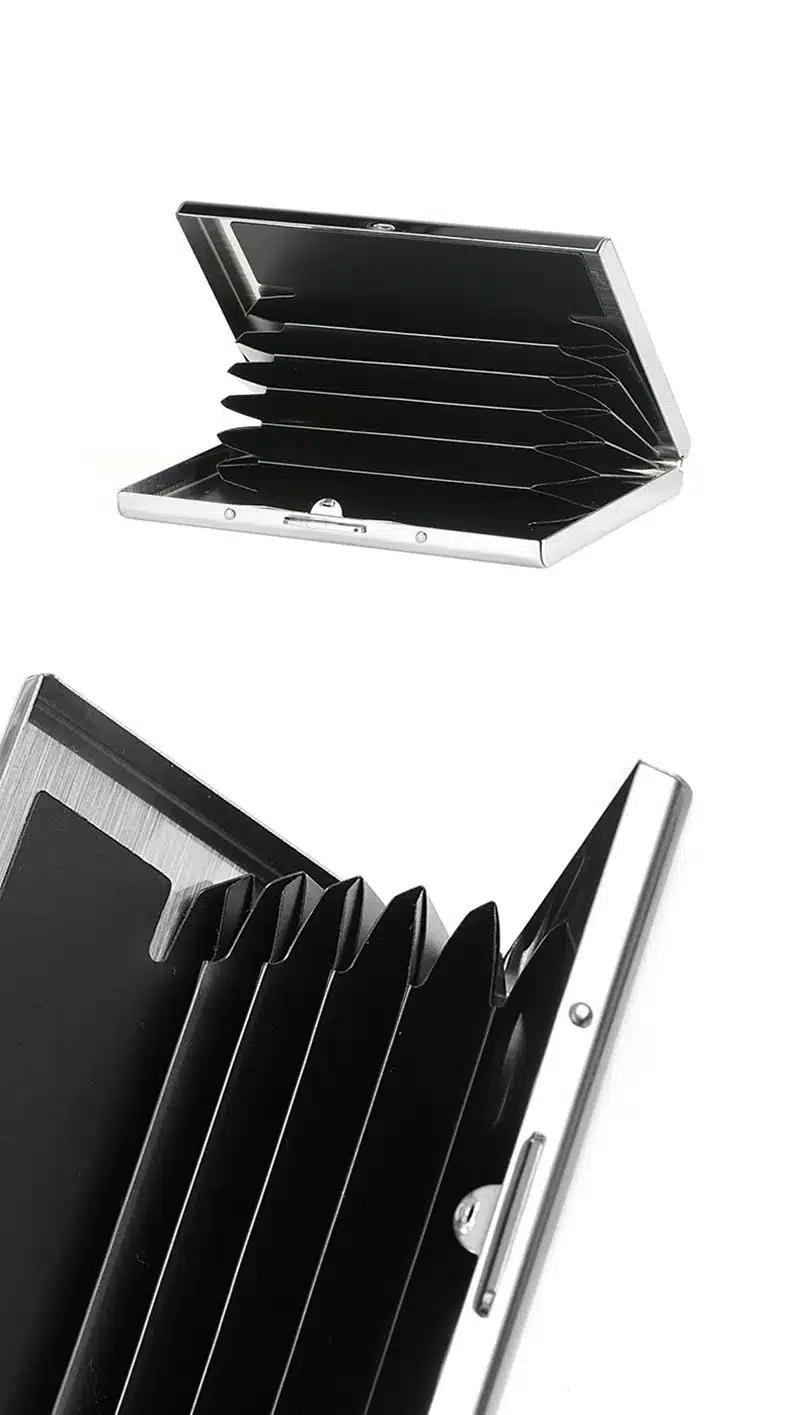 QOONG Titanium Black Waterproof Men Women Business Credit Card Holder ID Card Case Rfid Travel Metal Card Wallet Cardholder 19