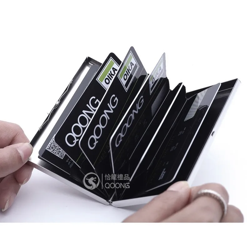 QOONG Titanium Black Waterproof Men Women Business Credit Card Holder ID Card Case Rfid Travel Metal Card Wallet Cardholder 20