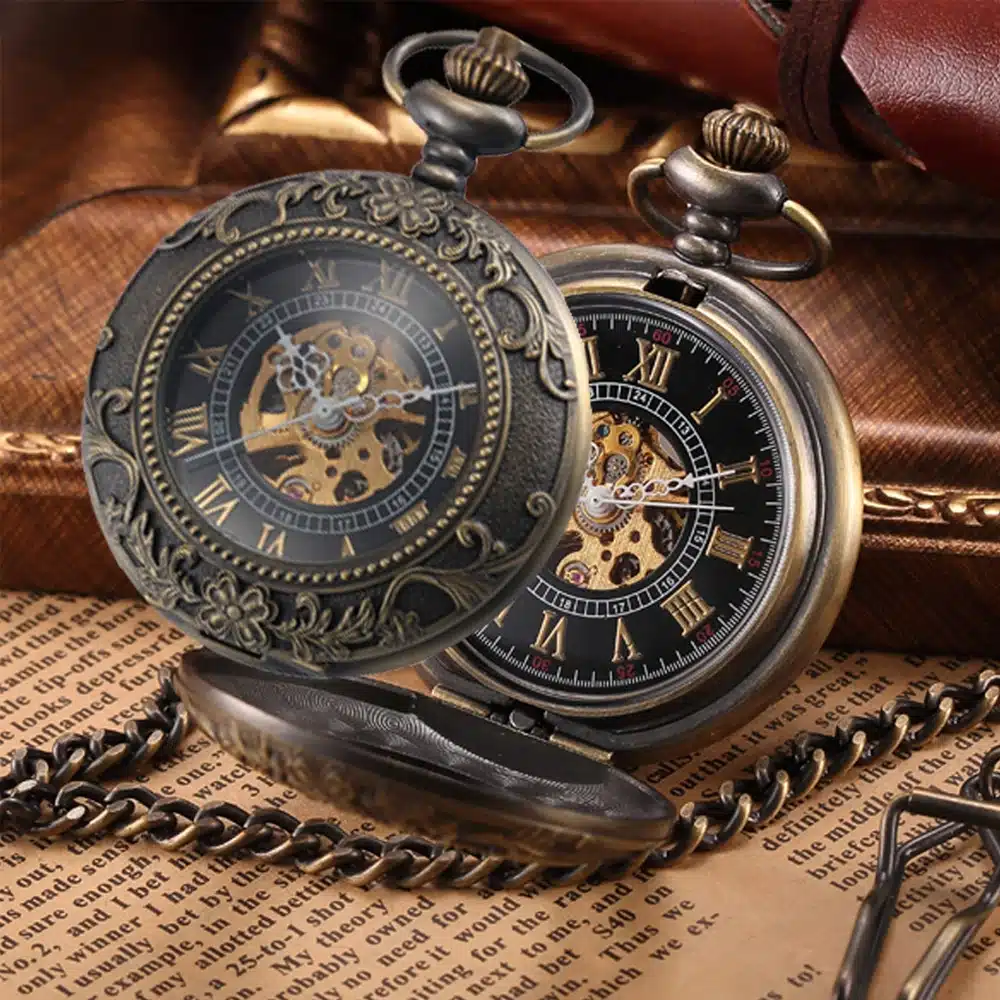 Mechanical Pocket Watches With Chain Men Steampunk Bronze Skeleton Transparent Retro Necklace Pocket & Fob Watch Dropshipping 1
