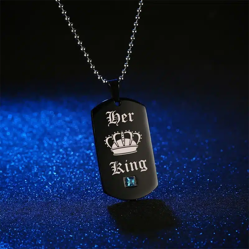 AZIZ BEKKAOUI Tags Pendant Couple Necklace Her King & His Queen Crown Necklace Military Army Cards for Lover Dropshipping 12
