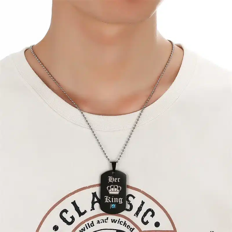AZIZ BEKKAOUI Tags Pendant Couple Necklace Her King & His Queen Crown Necklace Military Army Cards for Lover Dropshipping 14