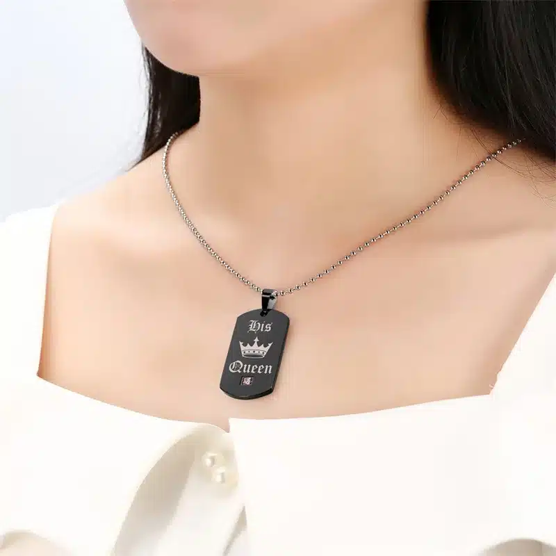AZIZ BEKKAOUI Tags Pendant Couple Necklace Her King & His Queen Crown Necklace Military Army Cards for Lover Dropshipping 15