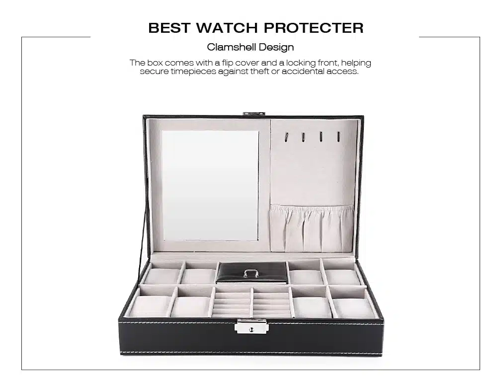2 In 1 8 Watch Box Grids+3 Mixed Grids PU Leather Watch Case Storage Organizer Box Luxury Jewelry Ring Display Watch Boxes Black 13