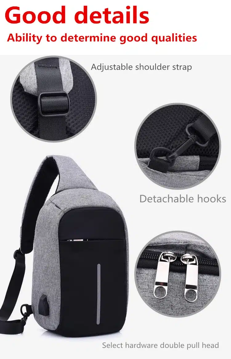 Men's Burglar USB Charging Shoulder Crossbody Bag Men&Female Stealth Zipper Business Chest Pack Repellent Anti-theft Package 16