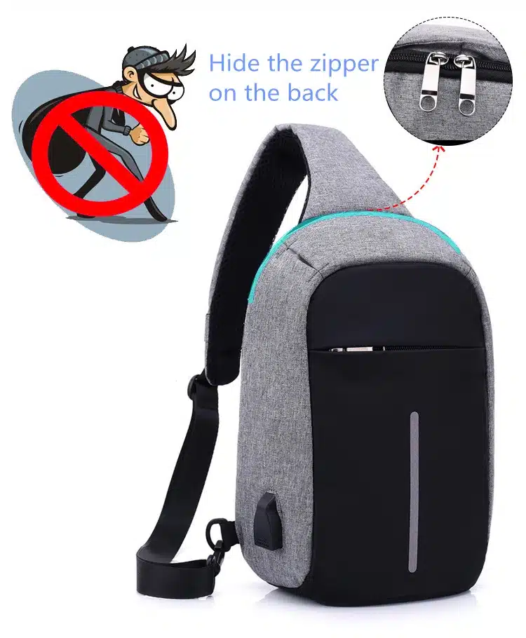 Men's Burglar USB Charging Shoulder Crossbody Bag Men&Female Stealth Zipper Business Chest Pack Repellent Anti-theft Package 17