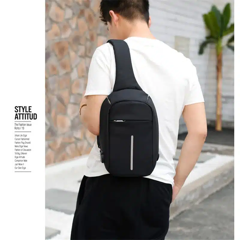 Men's Burglar USB Charging Shoulder Crossbody Bag Men&Female Stealth Zipper Business Chest Pack Repellent Anti-theft Package 23