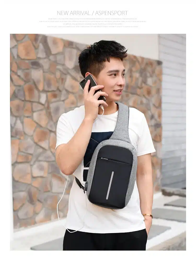 Men's Burglar USB Charging Shoulder Crossbody Bag Men&Female Stealth Zipper Business Chest Pack Repellent Anti-theft Package 24