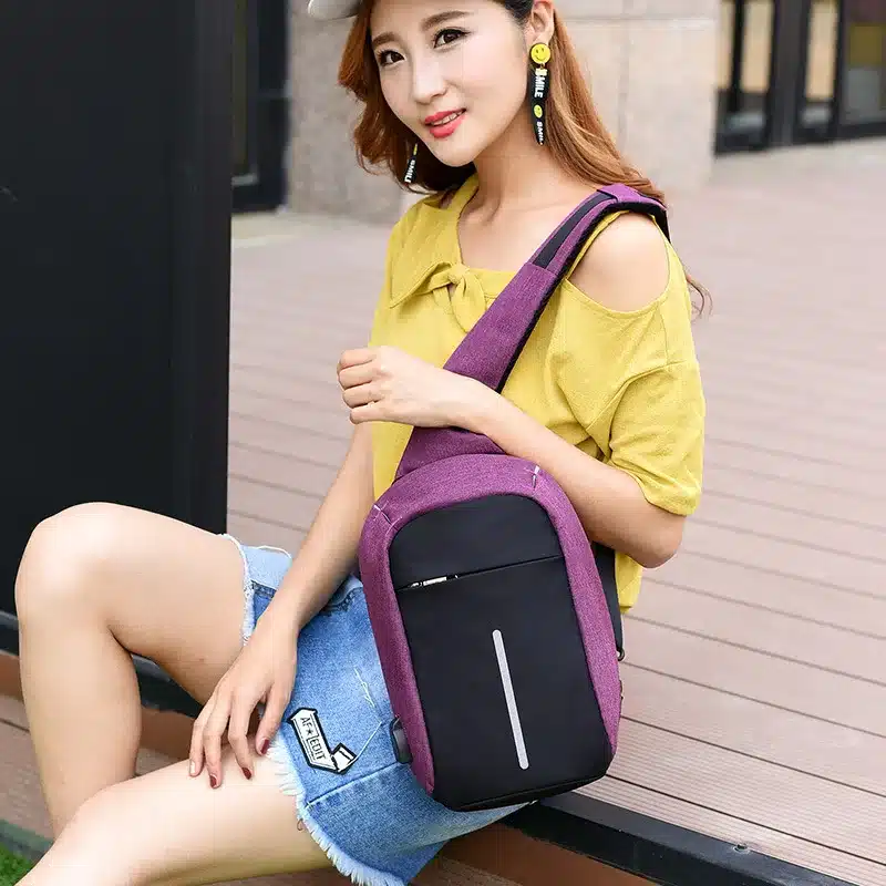 Men's Burglar USB Charging Shoulder Crossbody Bag Men&Female Stealth Zipper Business Chest Pack Repellent Anti-theft Package 26