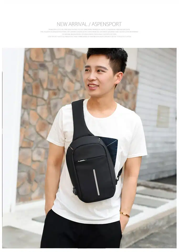 Men's Burglar USB Charging Shoulder Crossbody Bag Men&Female Stealth Zipper Business Chest Pack Repellent Anti-theft Package 27