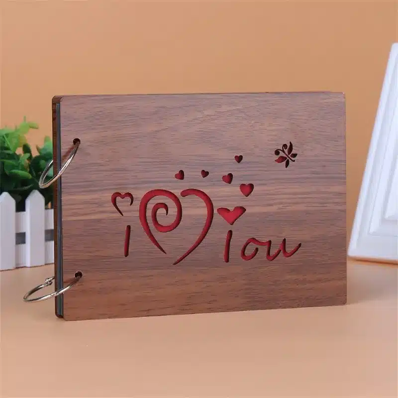 Photo Albums 8 Inch Hot Red Wood Cover Albums Handmade Loose-leaf Pasted Photo Album Personalized Baby Lovers DIY Photo Album 16