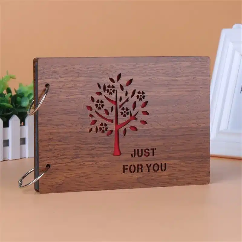 Photo Albums 8 Inch Hot Red Wood Cover Albums Handmade Loose-leaf Pasted Photo Album Personalized Baby Lovers DIY Photo Album 17