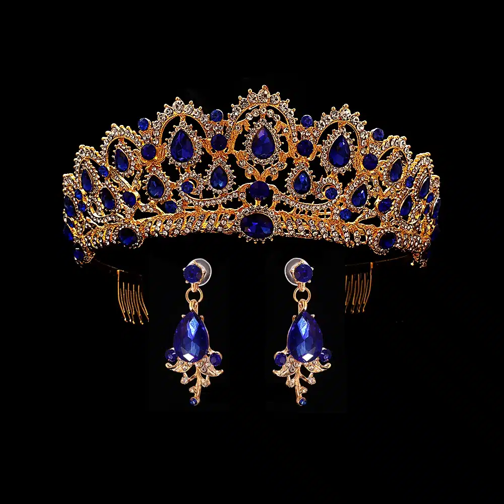 Red Queen crown Crystal bridal Tiaras bride crown and earrings Baroque headband Wedding Accessories diadem hair jewelry ornament 4