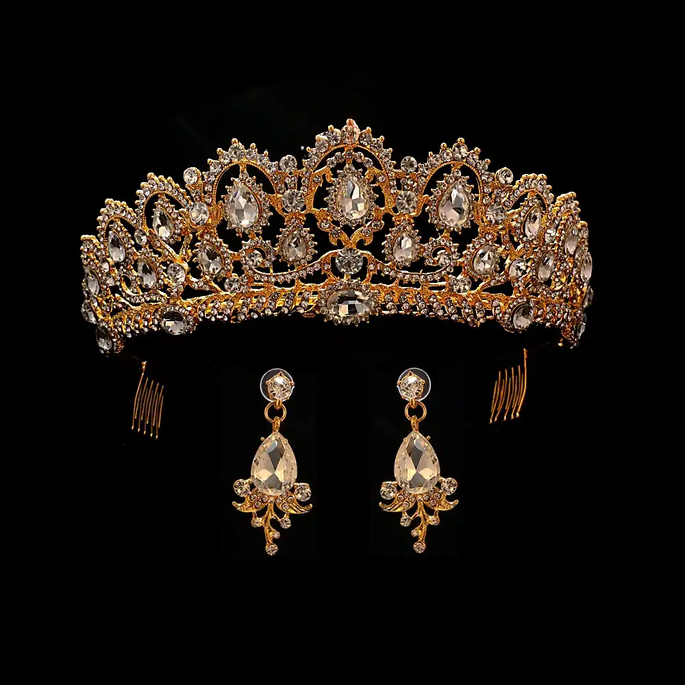Red Queen crown Crystal bridal Tiaras bride crown and earrings Baroque headband Wedding Accessories diadem hair jewelry ornament 7