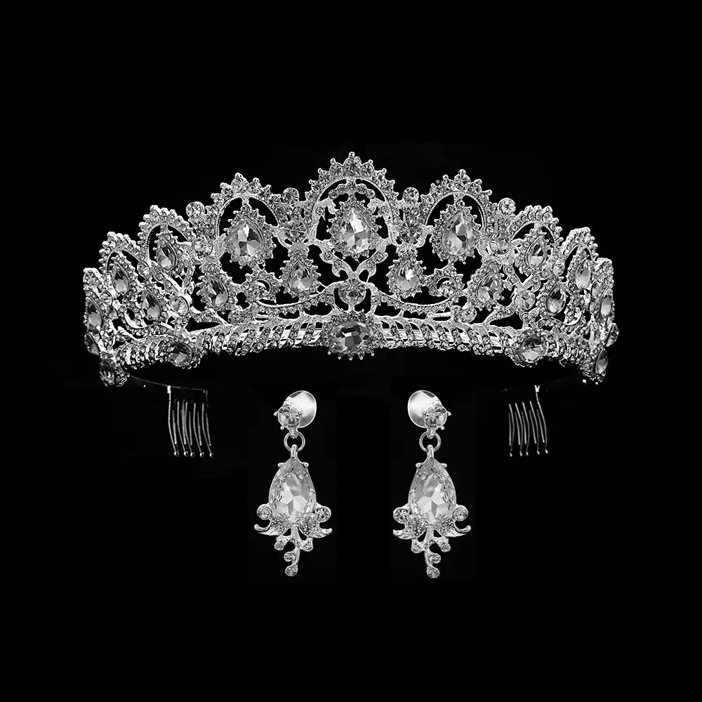 Red Queen crown Crystal bridal Tiaras bride crown and earrings Baroque headband Wedding Accessories diadem hair jewelry ornament 8
